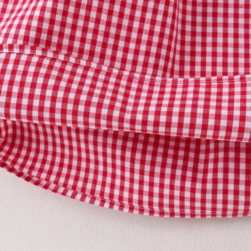 Boutique Back to School Apple Embroidered Red Plaid Dress - Picture 4 of 6